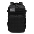 Tactical black outdoor backpack with MOLLE system and American flag patch details - Black