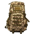 Detail of digital desert camo tactical backpack with Molle system straps and plastic buckles - 20-35L / Desert Digital