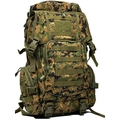 Front view of camouflage tactical backpack with MOLLE webbing and buckles on white background - 20-35L / Jungle Digital