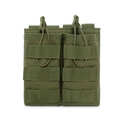 Vista frontale della doppia custodia tattica verde militare con sistema MOLLE e cordini - Verde Militare