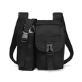 Waterproof black oxford nylon tactical crossbody bag with integrated water bottle holder - Black