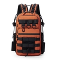 Front view of orange tactical backpack with MOLLE system and multiple storage compartments - Orange