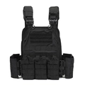 Tactical 6094 black vest with MOLLE system and triple magazine pouch attachments - One Size / Black