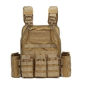 Tactical 1000D nylon vest in Coyote Brown with MOLLE webbing and magazine pouches - One Size / Tan