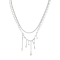 Punk zilveren dubbellaagse ketting met vloeibaar metalen hanger en een parel accent - Dubbele Laag Lava Vloeibaar Metaal Stijl (XYN0147)