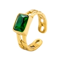 Bague ouverte à chaîne cubaine dorée ornée d'une pierre précieuse vert émeraude - US 6 / Or-Vert