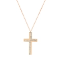 Rose gold stainless steel cross necklace with crystal pavé and long O-chain for women - Rose Gold Cross Style (XYN0163)