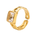 Bague chaîne gourmette dorée avec un grand cristal jaune rectangulaire, design ouvert - US 6 / Or-Transparent