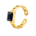 Bague chaîne cubaine dorée chic avec une grande pierre précieuse rectangulaire bleu foncé - US 6 / Or-Bleu