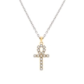 Collana con ciondolo croce Ankh dorata con zirconi cubici e catenina in argento uomo - Stile Croce Ankh Bicolore Oro e Argento (XYN0194)