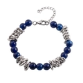 Hip hop titanium steel chain bracelet with blue marble beads and lobster clasp for men - Blue Beaded Style (XYB0151)