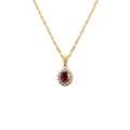 Collier luxueux en acier doré avec pierre rouge ovale et halo de petits cristaux - Janvier-Rouge