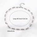 Detail of beaded necklace with 40+5cm length and 0.8cm silver beads and white pearls - 8mm Diameter Style (XYN0276-8mm)