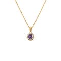 Collier élégant en acier titane doré avec pendentif ovale en pierre de naissance violette - Février-Violet