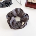Dark grey paisley pattern scrunchie with a decorative oval button for women - 2# Deep Grey