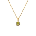Elegante gouden titanium ketting met ovale gele edelsteen hanger en witte zirkonia details - Augustus - Appelgroen