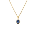 Vergulde titaniumstalen ketting met ovale blauwe geboortesteen hanger in halo-zetting - September-Donkerblauw