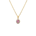 Elegante gouden titanium stalen ketting met een halo-gezette ovale roze geboortesteen hanger - Oktober-Roze