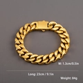 Bracelet gourmette cubaine épaisse en acier inoxydable plaqué or 18K avec fermoir carré - 23cm / Or