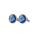 Silver-toned round cufflinks for men featuring large multifaceted blue crystal stones - Blue