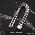 Bracelet gourmette pour homme en acier inoxydable poli argenté, 21 cm de long, 13 mm - 19cm / Acier