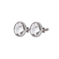 Polished silver stainless steel round cufflinks with clear crystal inlay for men - White