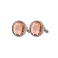 French style stainless steel cufflinks with champagne crystal and silver bullet back - Light Orange