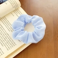 Light blue floral scrunchie in soft chiffon fabric with high elastic hair tie properties - Blue