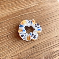Sporty soccer print scrunchie with football and trophy motifs on wooden background - Trophy Soccer (7#)