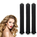 Lot de 3 bigoudis sans chaleur noirs en velours avec crochets métalliques pour vagues - Noir