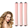 Kit bigoudis sans chaleur en velours rose avec trois rouleaux et bandes noires - Rose