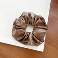 Dark brown PU leather scrunchie with soft pleated texture for vintage ponytail styles - Large / Coffee