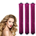 Lot de 3 bigoudis sans chaleur en velours rose rouge pour cheveux longs avec modèle - Rose Bonbon