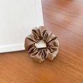 French vintage dark brown PU leather scrunchie with soft elastic pleated texture - Small / Coffee