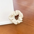 French vintage cream PU leather scrunchie with soft pleated texture and elastic tie - Small / Off White