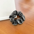 French vintage scrunchie in shiny black PU leather for high elasticity hair styling - Small / Black