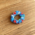 Blue sports scrunchie with football prints on a natural wooden background - Blue Ball Prints (25#)