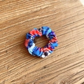 Soccer themed scrunchie with blue and red geometric pattern on wood background - Color Blocking Soccer (26#)