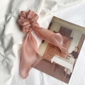 Elegant champagne pink organza scrunchie with long ribbons on a vintage art card - Pink Streamer Scrunchie
