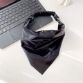 Glossy black faux leather triangular headband with elastic strap for women - Geometric Blue / Black