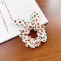 Elastico per capelli natalizio con fiocco a pois rossi e verdi su raso bianco - Elastico Orecchie di Coniglio / Pois Rosso Verde