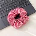 Metallic pink faux leather scrunchie with elastic design for stylish hair styling - Hair Tie / Pink