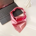 Metallic pink faux leather hair scrunchie with triangular headband and elastic design - Geometric Blue / Pink