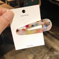 Teardrop acetate hair clip featuring a colorful floral marble pattern on metal duckbill clip - Waterdrop Style / Rainbow