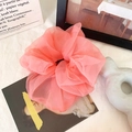 Oversized organza scrunchie in cherry pink with a fluffy cloud-like pleated texture - Rose Red