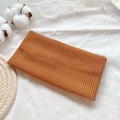 Caramel brown ribbed knit wide headband featuring soft elastic fabric for winter - Caramel color