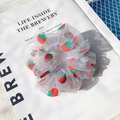 Elegant white organza scrunchie with cute red strawberry print and soft pleats - Gray