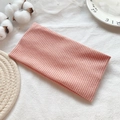 Pink orange knitted ribbed headband with elegant vertical texture and soft elastic fit - Pink
