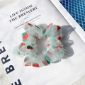 Mint green organza scrunchie with red strawberry print for elegant hair styling - Pale Green