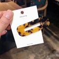 Handmade rectangular marble patterned acetate hair clip on a white display card - Rectangle / Dark Leopard